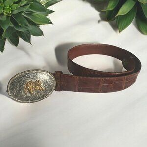 RALPH LAUREN Vintage American Alligator & Sterling Silver Horse Buckle Belt 30”